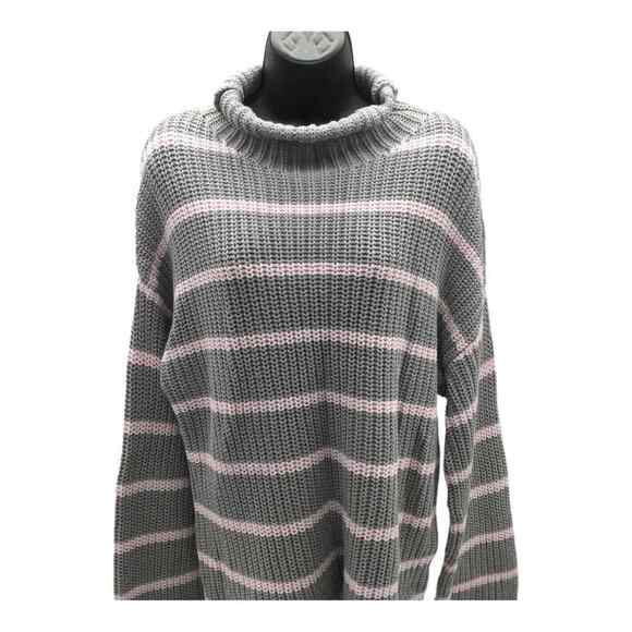 Caslon Womens Medium Sweater Gray Pink Stripe Mock Neck Chunky Knit NWT - Picture 7 of 16